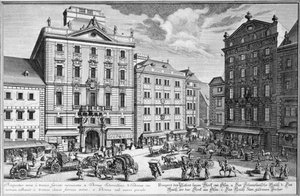 Pohled na Stock-im-Eisen-Platz, Vídeň rytý Karlem Remshardem (1678-1735)